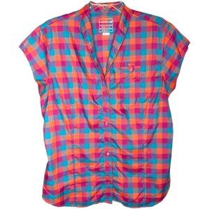 Merrell Plaid Cap Sleeve Shirt w/Opti-Wick Tech - Blue/Orange/Red - XL